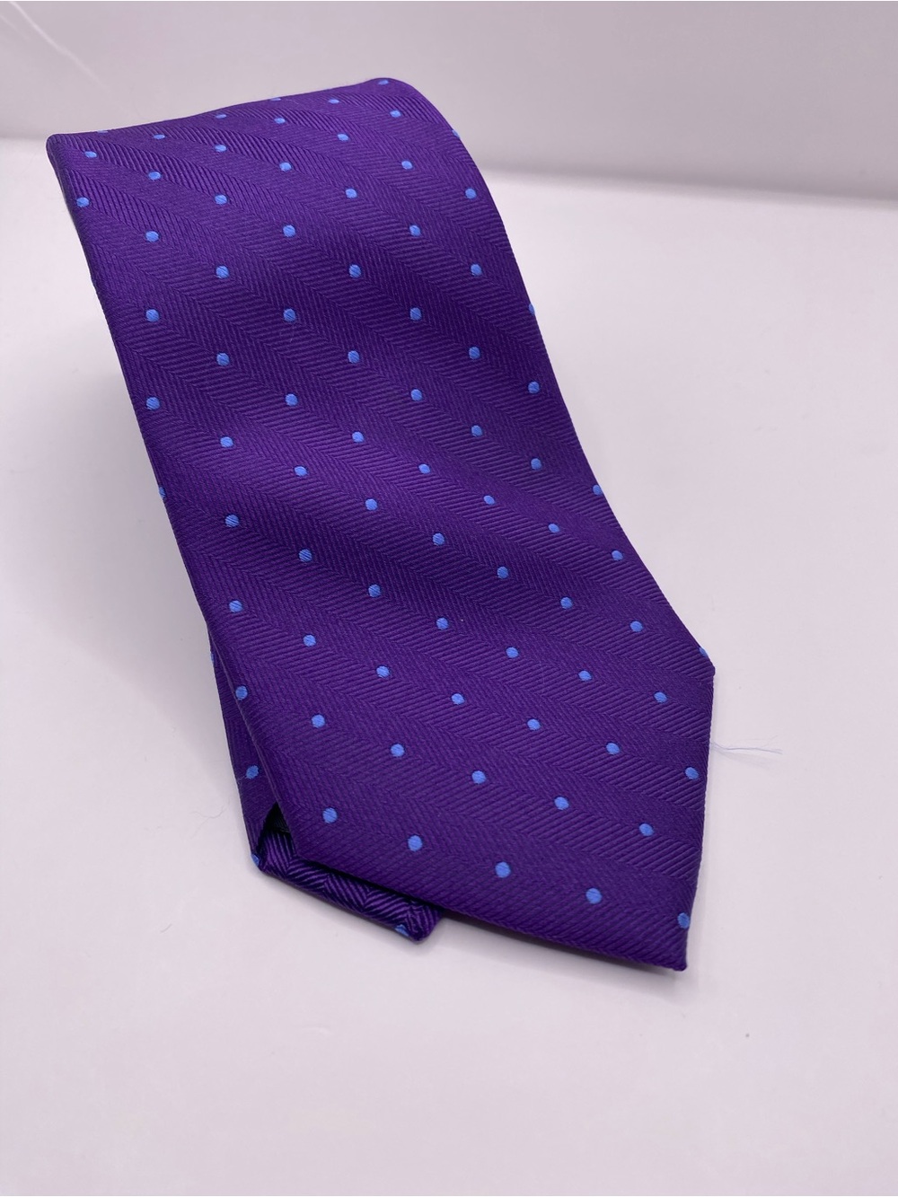 The Men's Store Purple Tie with Light Blue Polka Dots